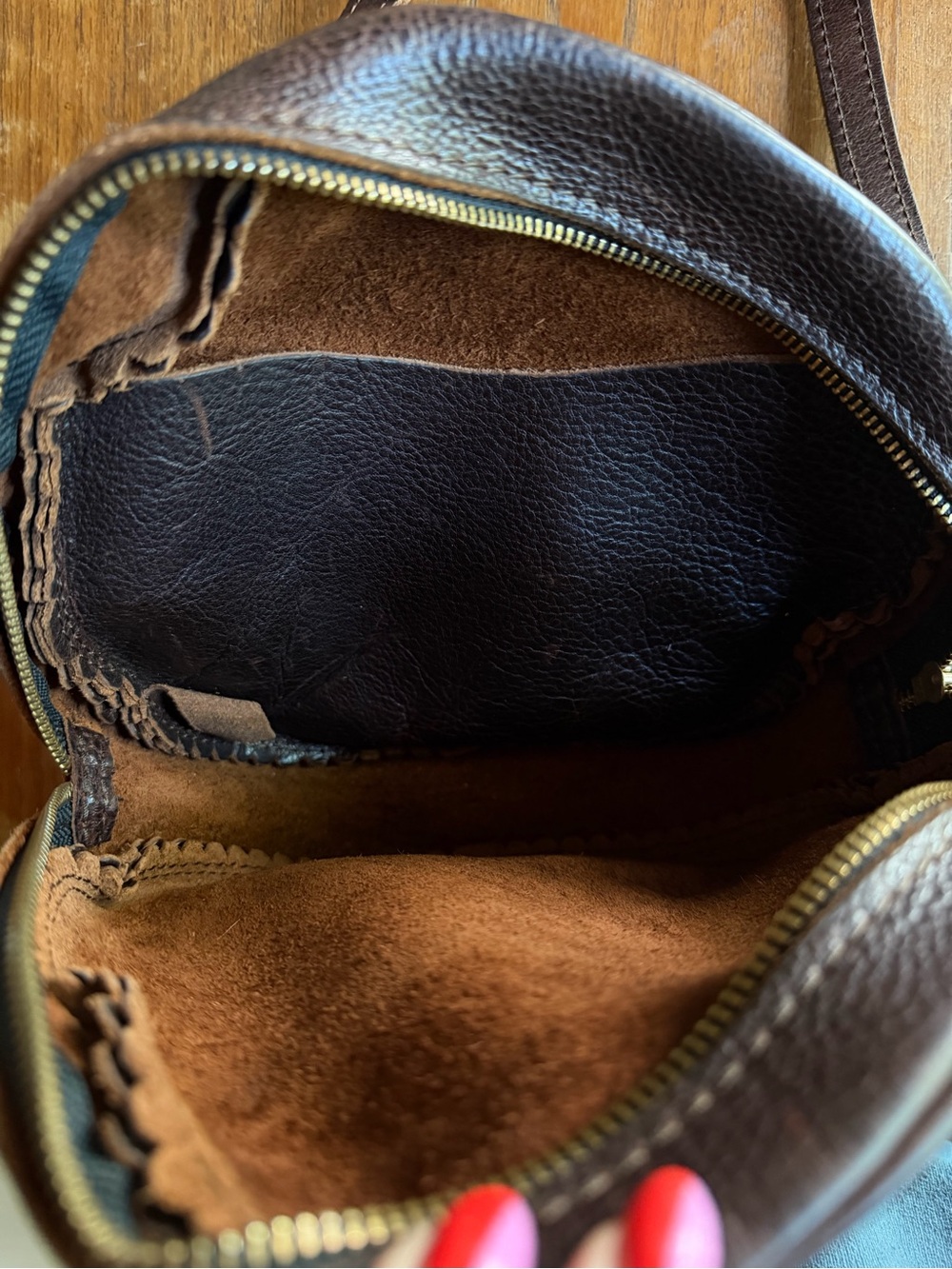 Portland Leather Chocolate Brown Round Crossbody Bag - Picture 5 of 6